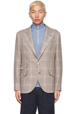 Brunello Cucinelli Men Blazers - Brown Tweed Houndstooth Blazer