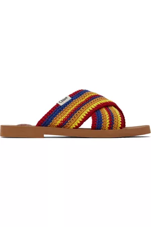 Chloé Women Flat Sandals - Multicolor Crochet Woody Flat Sandals