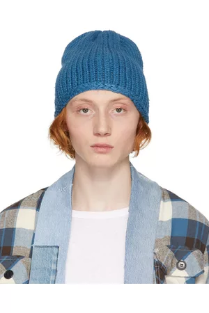 GREG LAUREN Blue Rib Knit Beanie