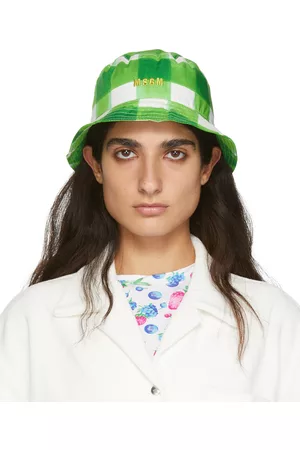 Msgm Women Hats - Green Plaid Bucket Hat