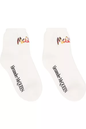 Alexander McQueen Women Socks - White Painted Graffiti Socks