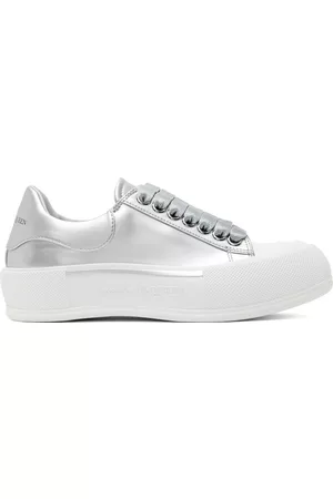 Alexander McQueen Women Casual Shoes - Silver Deck Plimsoll Sneakers