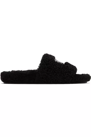 Balenciaga Men Slide Sandals - Black Cities Furry Slide Sandals