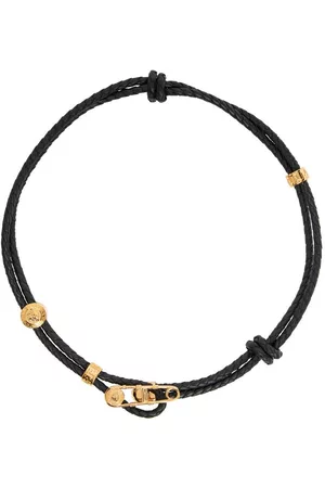VERSACE Men Necklaces - Black Braided Safety Pin Necklace