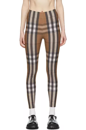 Contrast Check Stretch Nylon Leggings in Archive Beige - Burberry