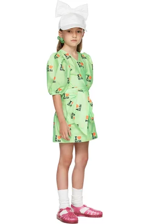 CRLNBSMNS Kids Green 'I Love Haha' Wrap Dress