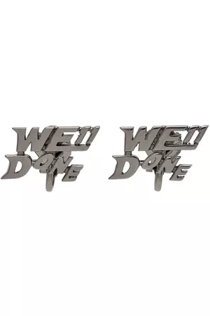 We11 Done Gunmetal Graphic Logo Clip-On Earrings