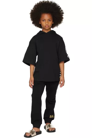Balmain Kids Black Logo Short Sleeve Hoodie