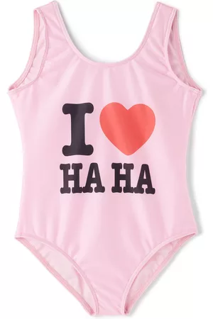 CRLNBSMNS Kids Pink 'I Love Haha' One-Piece Swimsuit