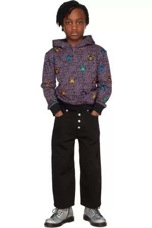 Moschino Kids Black Allover Neon Logo Bear Hoodie