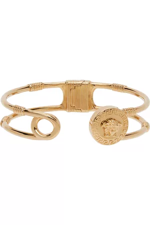VERSACE Men Cuff Bracelets - Gold Medusa Safety Pin Bracelet