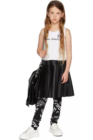 MM6 MAISON MARGIELA Kids White & Black Faux-Leather Logo Dress
