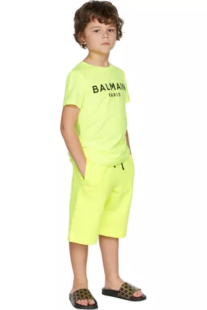 Balmain Kids Yellow Small Logo Shorts
