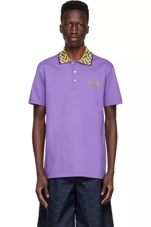 VERSACE Men Polo T-Shirts - Purple 'La Greca' Polo