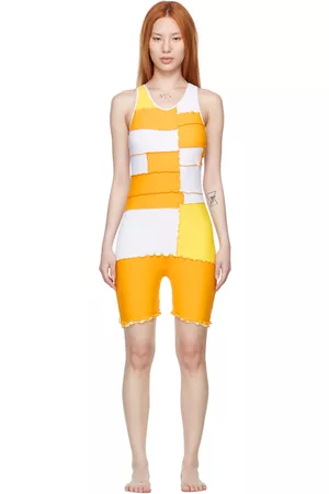 Sherris Women Swimsuits - Yellow & White Nylon One-Piece Swimsuit