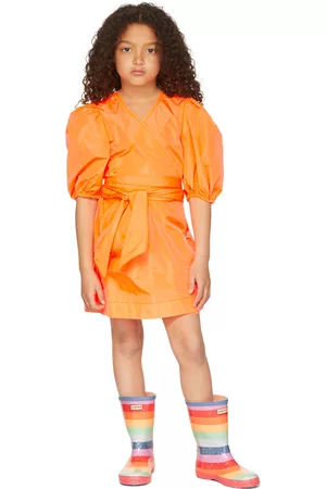 CRLNBSMNS Kids Orange Wrap Waist Dress