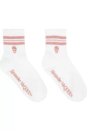 Alexander McQueen Women Socks - White & Pink Stripe Skull Socks