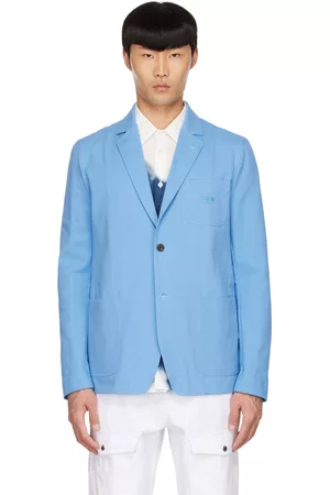 Alexander McQueen Men Blazers - Blue Cotton Blazer