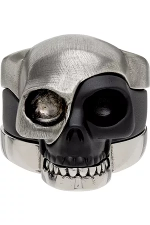 Alexander McQueen Men Rings - Silver & Black Divided Skull Ring Set