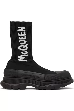 Alexander McQueen Men Sneakers - Black Knit Graffiti Tread Slick Sneakers