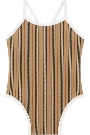 Burberry Baby Swimsuits - Baby Beige Stripe One-Piece Swimsuit