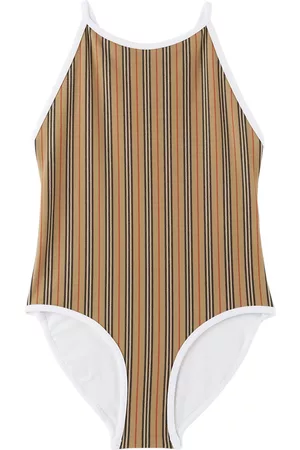 Burberry Kids Beige Stripe One-Piece Swimsuit