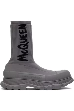 Alexander McQueen Men Designer Hi-Tops - Gray Graffiti Tread Slick High-Top Sneakers