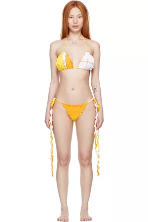 Sherris Women Bikinis - Yellow & White Nylon Bikini