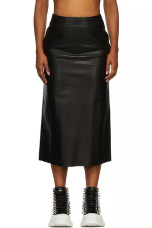 Alexander McQueen Black Leather Midi Skirt