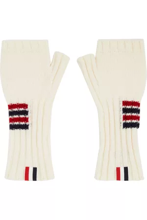 Thom Browne White 4-Bar Fingerless Gloves