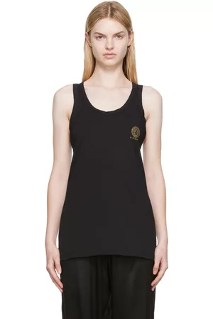 VERSACE Women Tank Tops - Black Cotton Tank Top