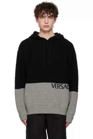 VERSACE Men Hoodies - Black & Gray 'La Greca' Hoodie