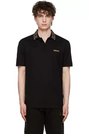 VERSACE Men Polo T-Shirts - Black Greca Polo