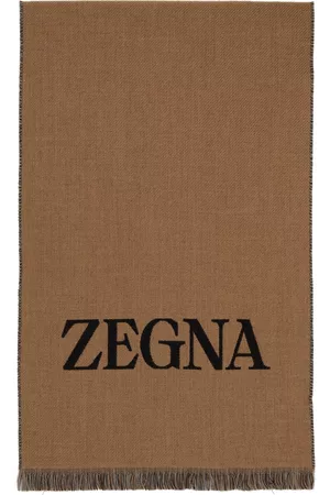 Z Zegna Men Winter Scarves - Tan & Gray Wool Scarf