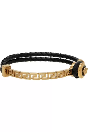 Versace Black & Gold Leather Medusa Bracelet