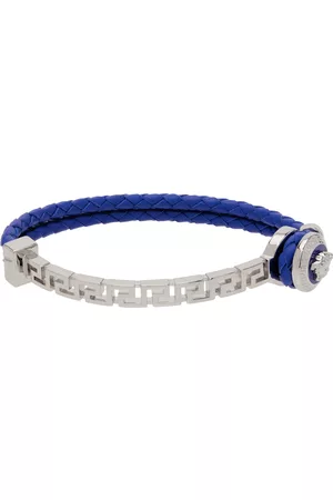 Versace Blue & Silver Leather Medusa Bracelet