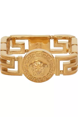 VERSACE Men Gold Rings - Gold Medusa Greca Square Ring