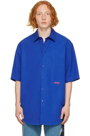 VERSACE Men Shirts - Blue Embroidered Shirt