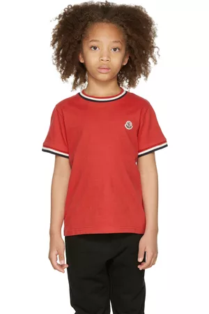 Moncler Kids Red Tricolor Trim T-Shirt