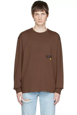 Vans Men Long Sleeved T-Shirts - Brown P.A.M Spiral Checker Reversible Long Sleeve T-Shirt