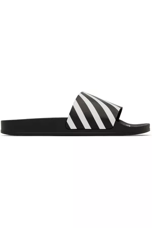 OFF-WHITE Men Sandals - Black & White Diag Pool Slides