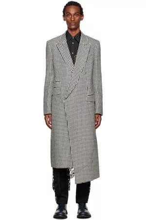 Alexander McQueen Men Coats - White & Black Asymmetric Coat