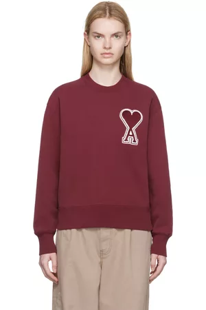 Ami Women Sweatshirts - SSENSE Exclusive Burgundy Ami De Cœur Sweatshirt