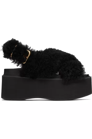 Marni Women Platform Sandals - Black Shearling Fussbett Platform Sandals