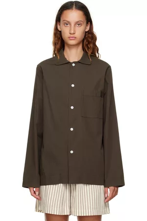 Tekla Women Long Sleeved Shirts - Brown Long Sleeve Pyjama Shirt