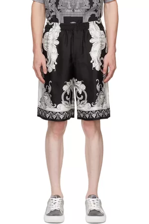 VERSACE Men Twill Shorts - Black & White Baroque Shorts