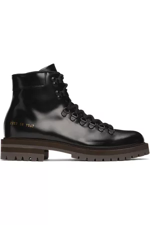 Common Projects Men Outdoor Shoes - Black Leather Hiking Boots