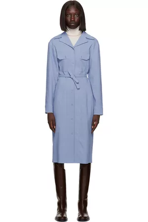 LEMAIRE Blue Convertible Collar Fitted Midi Dress