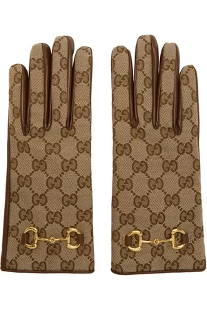 Gucci Beige & Brown Canvas Gloves