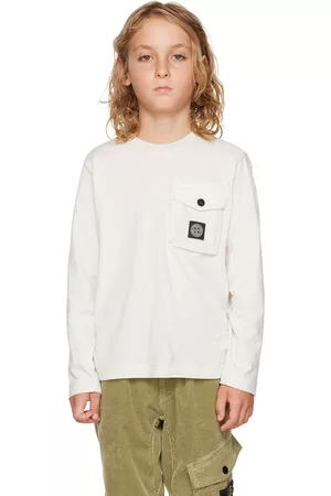 Stone Island Kids Off-White Cotton Long Sleeve T-Shirt